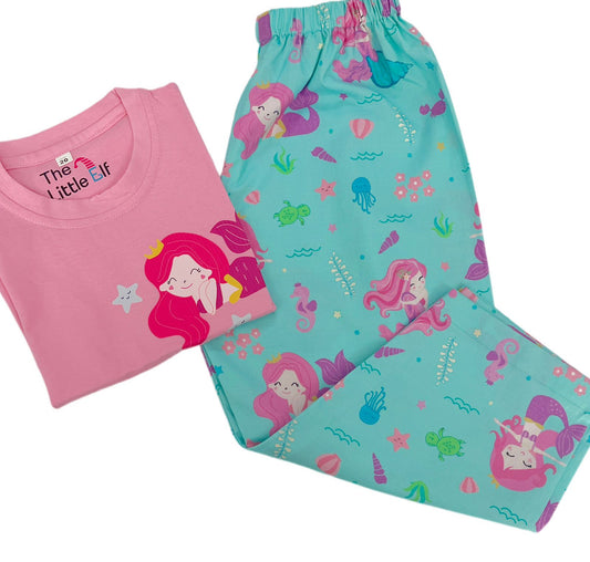 Mermaid print t-shirt pyjama set with sea green pants