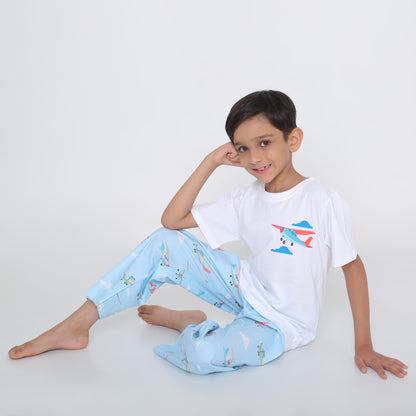 Aeroplane print t-shirt pyjama set